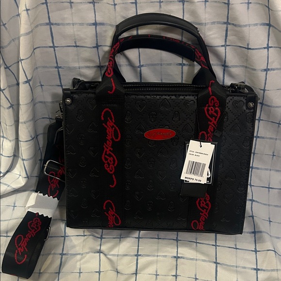 Ed Hardy Black Satchel with Red Details - Picture 1 of 4